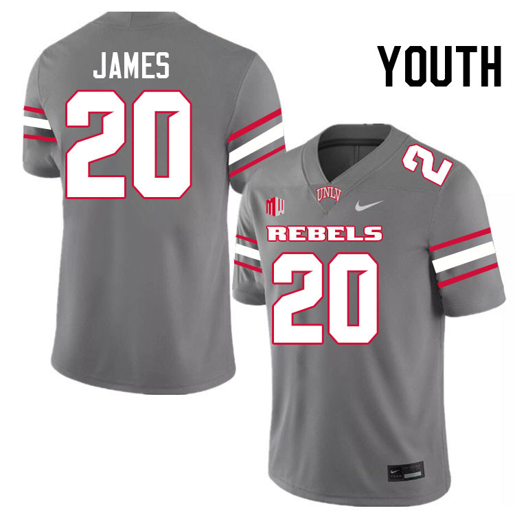 Youth #20 Kylin James UNLV Rebels College Football Jerseys Stitched-Grey